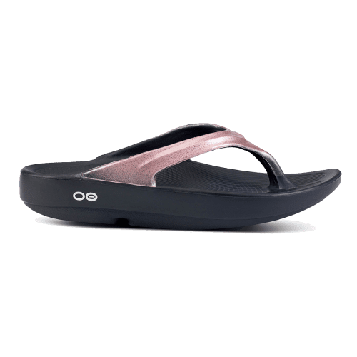 OOFOS WOMENS OOLALA LUXE SANDAL - BLACK/ROSE SPARKLE - CLEARANCE 6.0