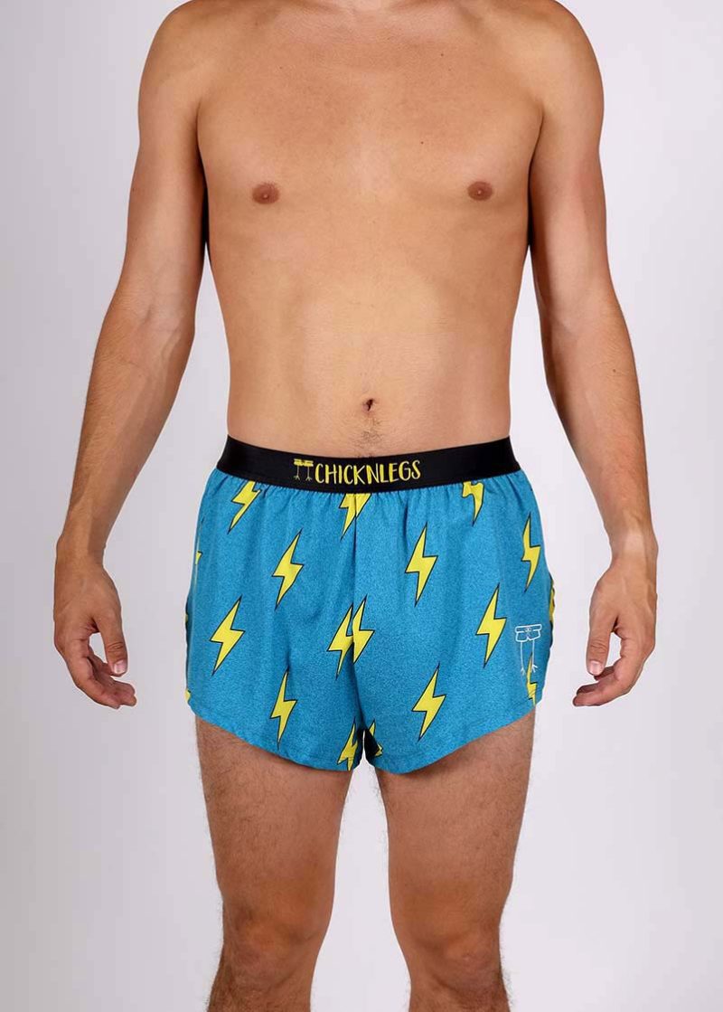 Chickn Legs MEN'S 2" SPLIT SHORTS BLUE LIGHTNING BOLTS