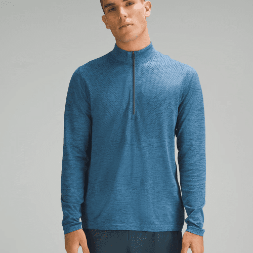 LULULEMON MEN'S METAL VENT TECK MIDWEIGHT HALF ZIP - NISE/SFDM NIGHT SEA/SOFT DENIM XS