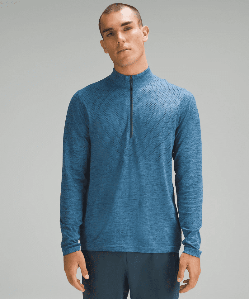 LULULEMON MEN'S METAL VENT TECK MIDWEIGHT HALF ZIP - NISE/SFDM NIGHT SEA/SOFT DENIM XS