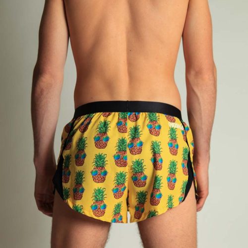 e696db0bchicknlegs mens pineapple express 2 inch split running shorts rear view