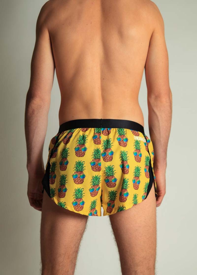 e696db0bchicknlegs mens pineapple express 2 inch split running shorts rear view