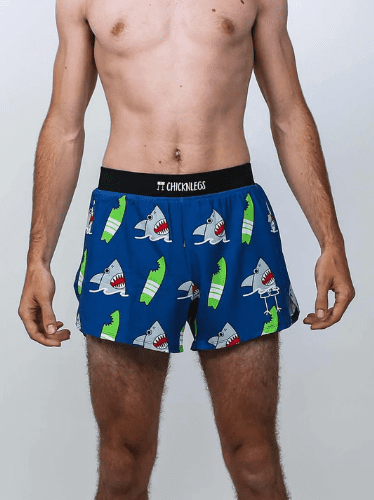 Chickn Legs MEN'S 4" SPLIT SHORTS BLUE SHARKS